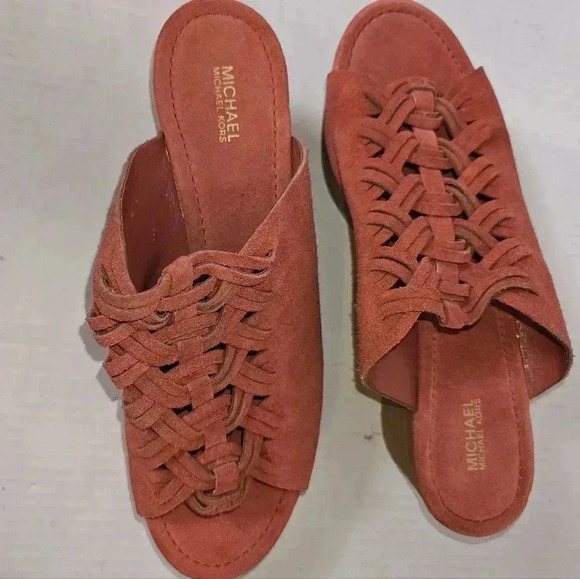 Michael Kors Westley Orange Suede Platform Open Toe Shoes SZ 9.5 - Picture 5 of 7